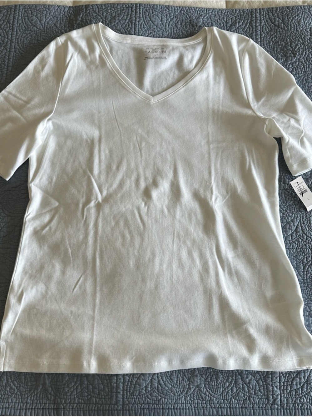 Talbots White V-Neck Short Sleeve Tee